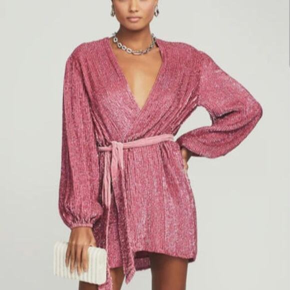 Retrofete Gabrielle Robe Dress in Pastel Pink Sequins Size Small NWT Long Sleeve - Picture 1 of 12